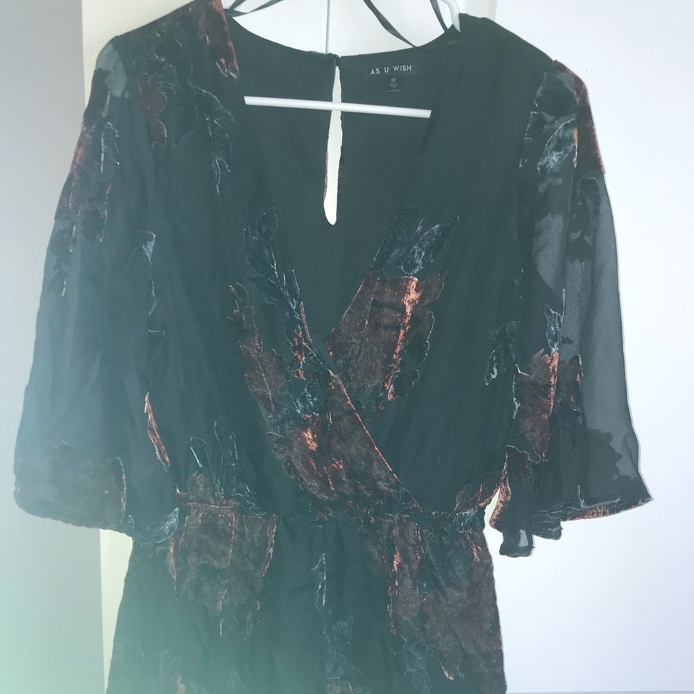 As U Wish black & velvet floral romper 3/4 arms